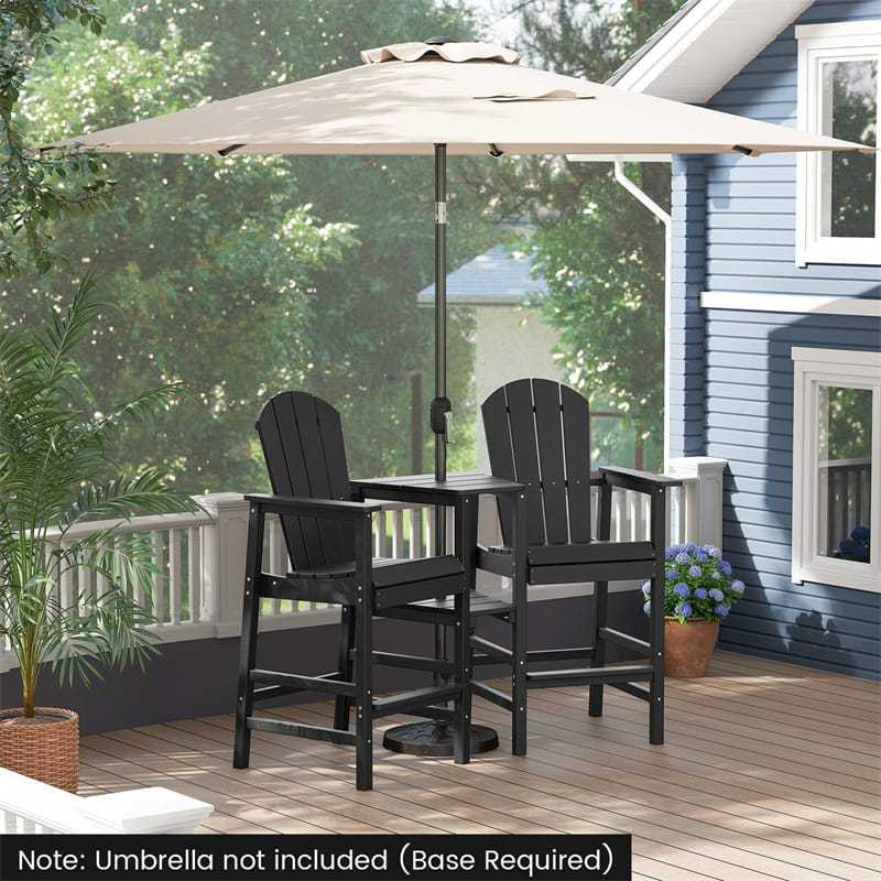 Tall Adirondack Chairs Set of 2, Outdoor HDPE Bar Stools with Double Connecting Tray & Umbrella Hole, All-Weather for Patio, Poolside, Backyard