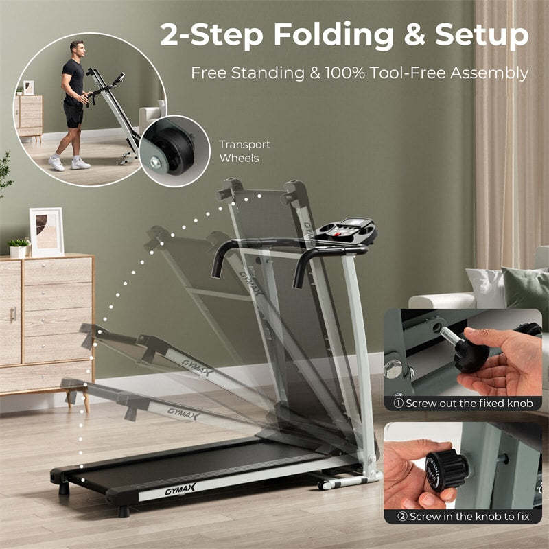 800W Folding Treadmill with 12 Preset Programs, LCD Display, Pulse Sensor & Built-in Wheels, Easy Assembly Motorized Running Machine for Small Spaces
