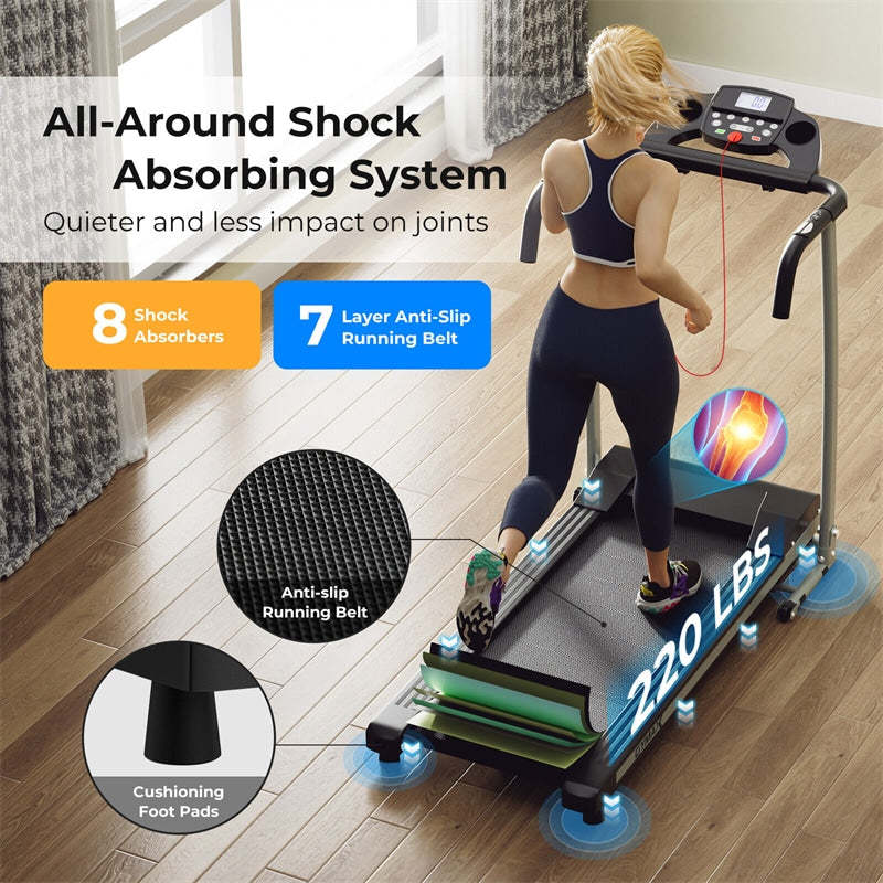 800W Folding Treadmill with 12 Preset Programs, LCD Display, Pulse Sensor & Built-in Wheels, Easy Assembly Motorized Running Machine for Small Spaces