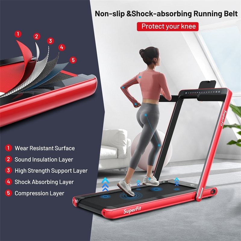 2 in 1 Folding Treadmill 2.25HP Superfit Under Desk Treadmill with Dual Display, Remote & Smart App Control, Walking Pad Treadmill for Home