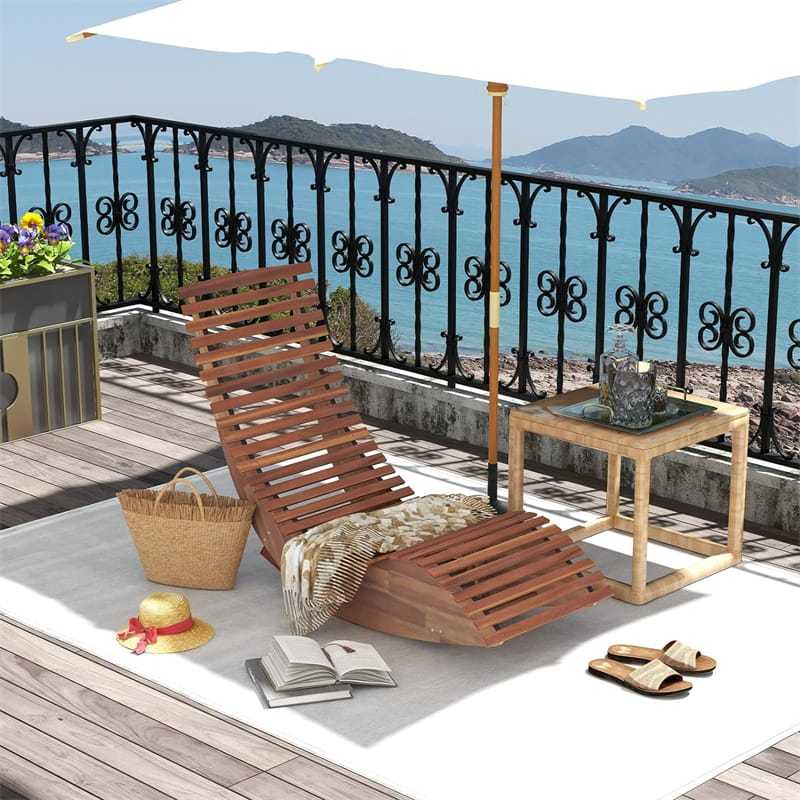 2PCS Acacia Wood Rocking Sun Lounger with Widened Slatted Seat & High Back, Outdoor Chaise Lounge Chair for Poolside, Backyard & Garden