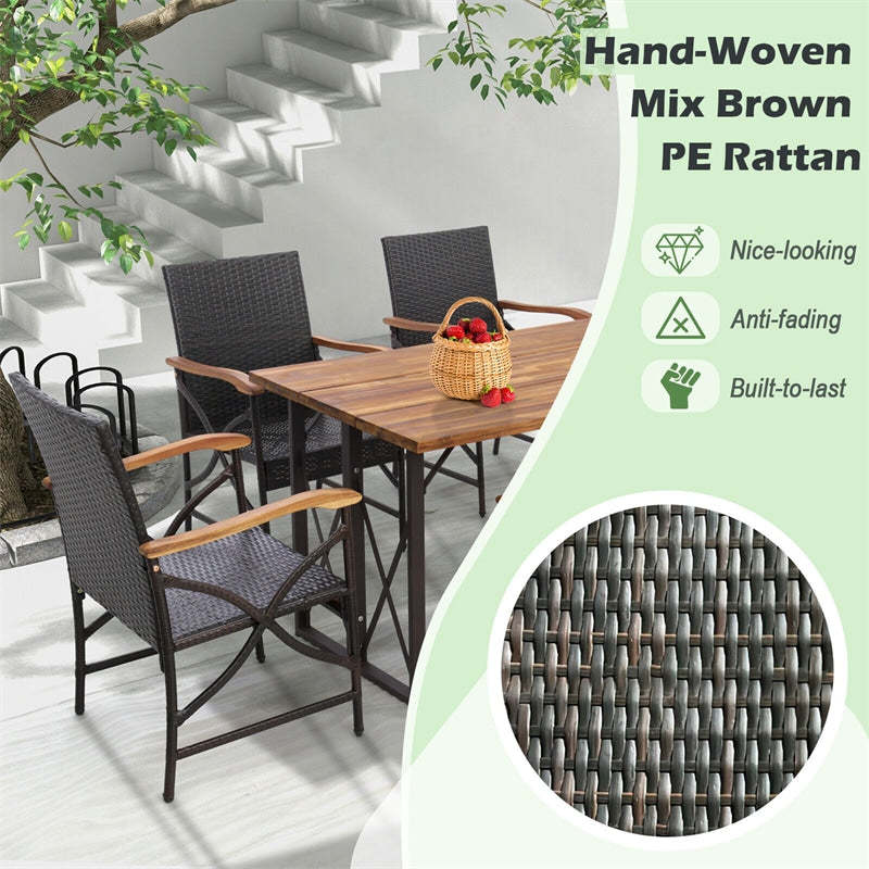 2pcs PE Rattan Patio Dining Chairs All-Weather Wicker Outdoor Armchairs with Soft Cushions, Acacia Wood Armrests & Heavy-Duty Metal Frame