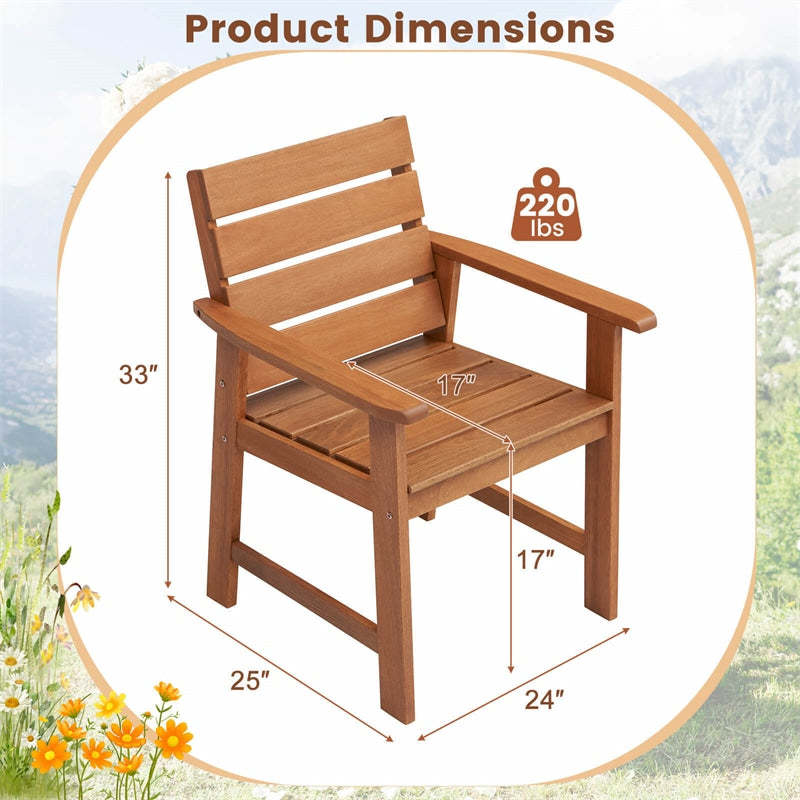 2PCS Hardwood Patio Chairs Ergonomic Outdoor Chairs Wood Dining Armchairs with Breathable Slatted Seats & Inclined Backrests
