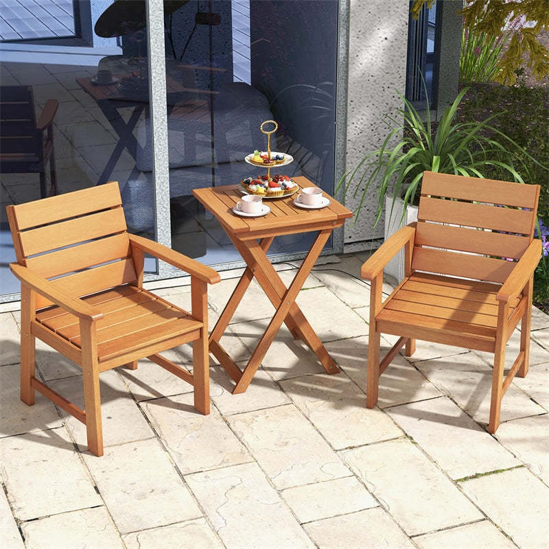 2PCS Hardwood Patio Chairs Ergonomic Outdoor Chairs Wood Dining Armchairs with Breathable Slatted Seats & Inclined Backrests