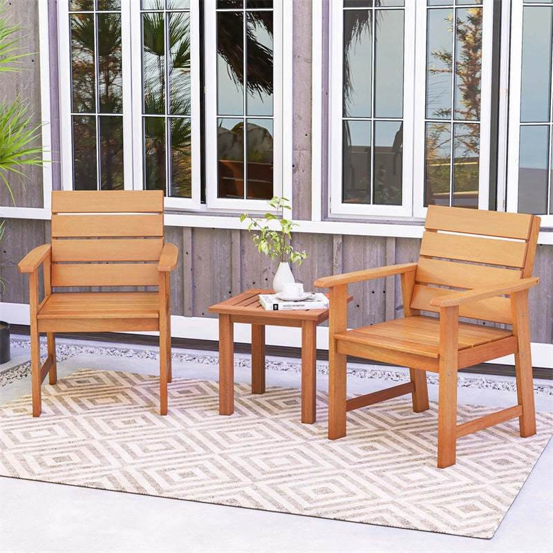 2PCS Hardwood Patio Chairs Ergonomic Outdoor Chairs Wood Dining Armchairs with Breathable Slatted Seats & Inclined Backrests