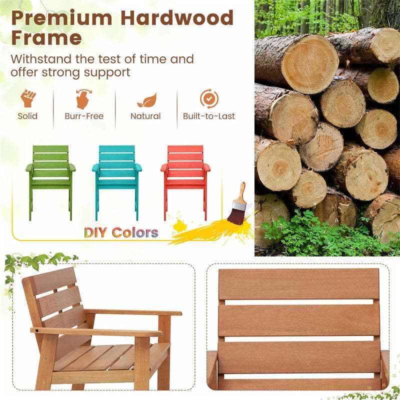 2PCS Hardwood Patio Chairs Ergonomic Outdoor Chairs Wood Dining Armchairs with Breathable Slatted Seats & Inclined Backrests