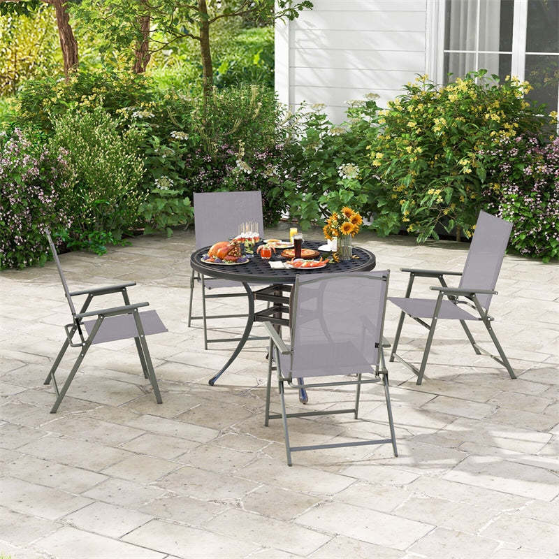 2PCS Outdoor Folding Chairs Weather-Resistant High Back Patio Dining Chairs Metal Frame Portable Chairs with Armrests & Footrest