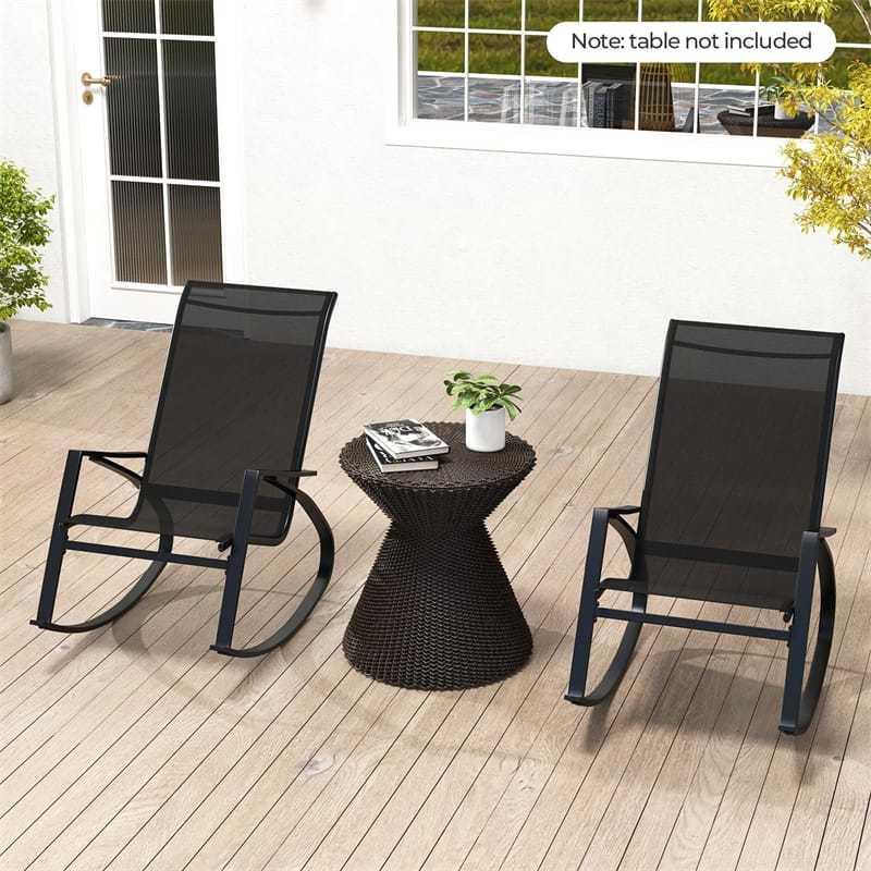 2PCS Outdoor Rocking Chairs, Patio Sling Fabric Rocker with Ergonomic Backrest & Seat, Safe Stoppers & Metal Frame for Backyard, Front Porch