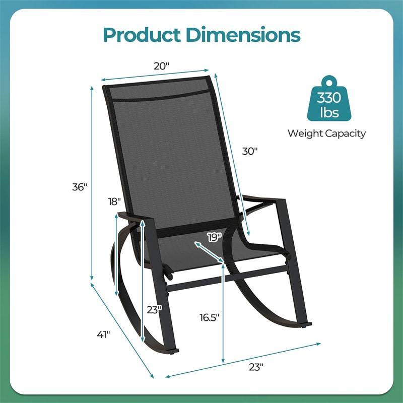 2PCS Outdoor Rocking Chairs, Patio Sling Fabric Rocker with Ergonomic Backrest & Seat, Safe Stoppers & Metal Frame for Backyard, Front Porch