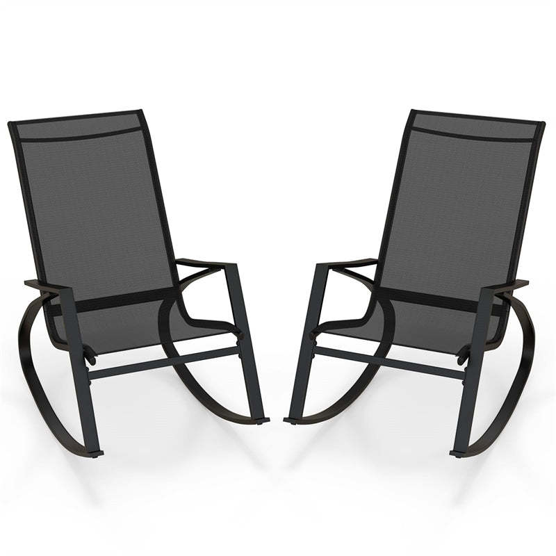 2PCS Outdoor Rocking Chairs, Patio Sling Fabric Rocker with Ergonomic Backrest & Seat, Safe Stoppers & Metal Frame for Backyard, Front Porch