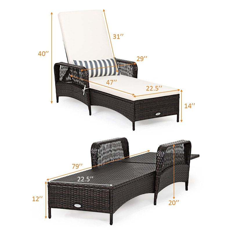2PCS Rattan Outdoor Chaise Lounge Chairs w/ 6-Gear Adjustable Backrest, Removable Cushions, Pillow, Patio Sun Lounger for Poolside, Balcony