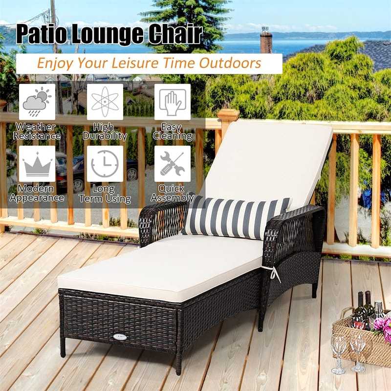 2PCS Rattan Outdoor Chaise Lounge Chairs w/ 6-Gear Adjustable Backrest, Removable Cushions, Pillow, Patio Sun Lounger for Poolside, Balcony