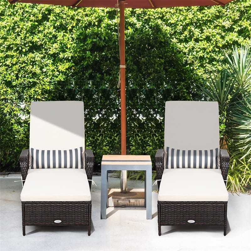 2PCS Rattan Outdoor Chaise Lounge Chairs w/ 6-Gear Adjustable Backrest, Removable Cushions, Pillow, Patio Sun Lounger for Poolside, Balcony