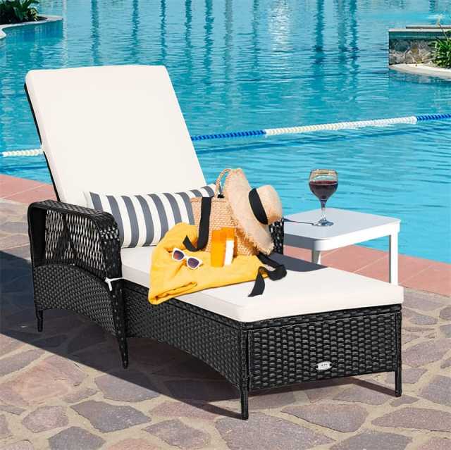 2PCS Rattan Outdoor Chaise Lounge Chairs w/ 6-Gear Adjustable Backrest, Removable Cushions, Pillow, Patio Sun Lounger for Poolside, Balcony