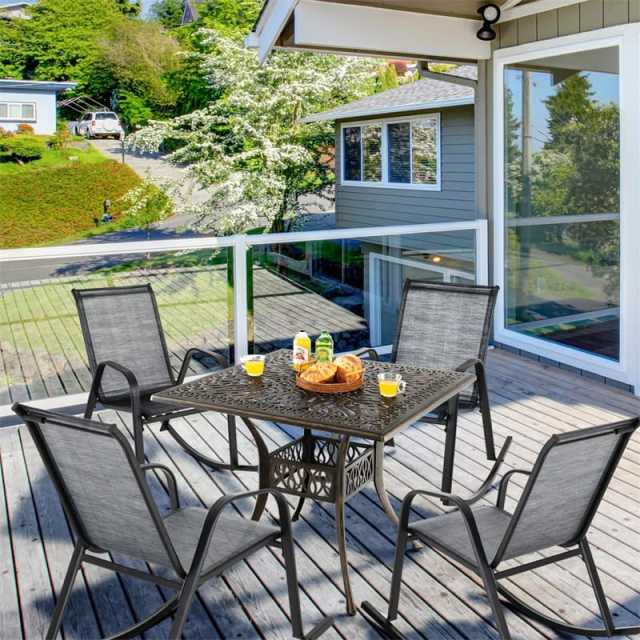 Set of 4 Outdoor Rocking Chairs, Ergonomic Heavy-Duty Metal Frame Patio Rockers with Breathable Fabric Seat & Back for Backyard, Garden, Porch