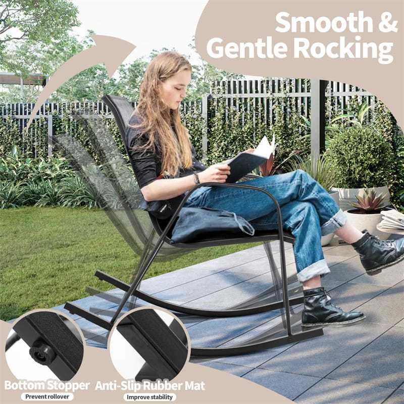 Set of 4 Outdoor Rocking Chairs, Ergonomic Heavy-Duty Metal Frame Patio Rockers with Breathable Fabric Seat & Back for Backyard, Garden, Porch