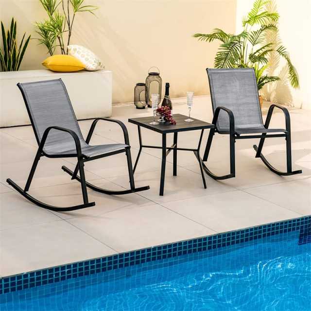 2PCS Outdoor Rocking Chairs, Ergonomic Patio Rockers with Breathable Fabric Seat & Back, Heavy-Duty Metal Frame for Backyard, Garden Front Porch