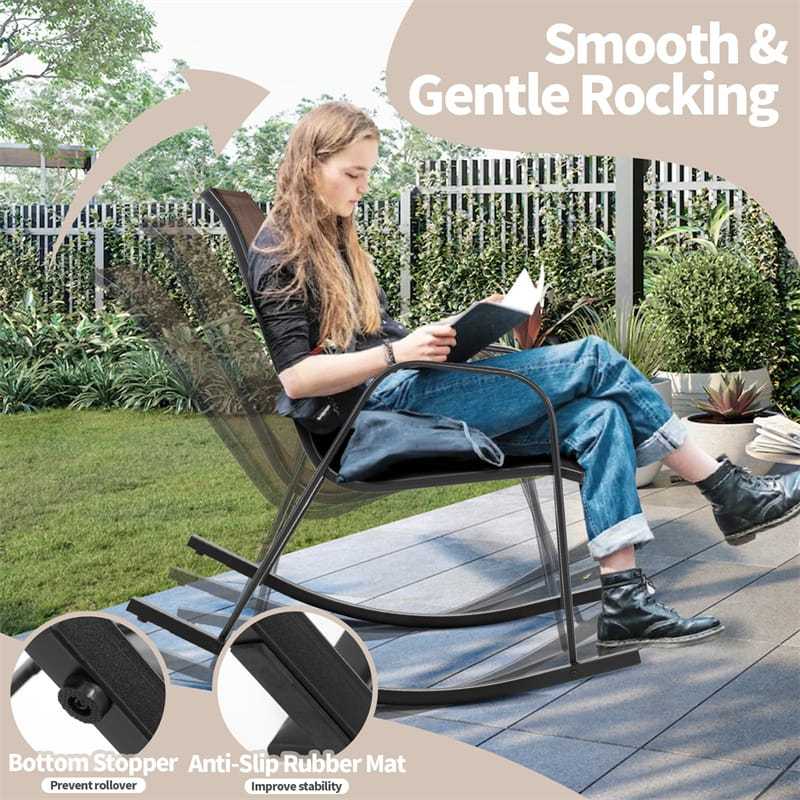 2PCS Outdoor Rocking Chairs, Ergonomic Patio Rockers with Breathable Fabric Seat & Back, Heavy-Duty Metal Frame for Backyard, Garden Front Porch