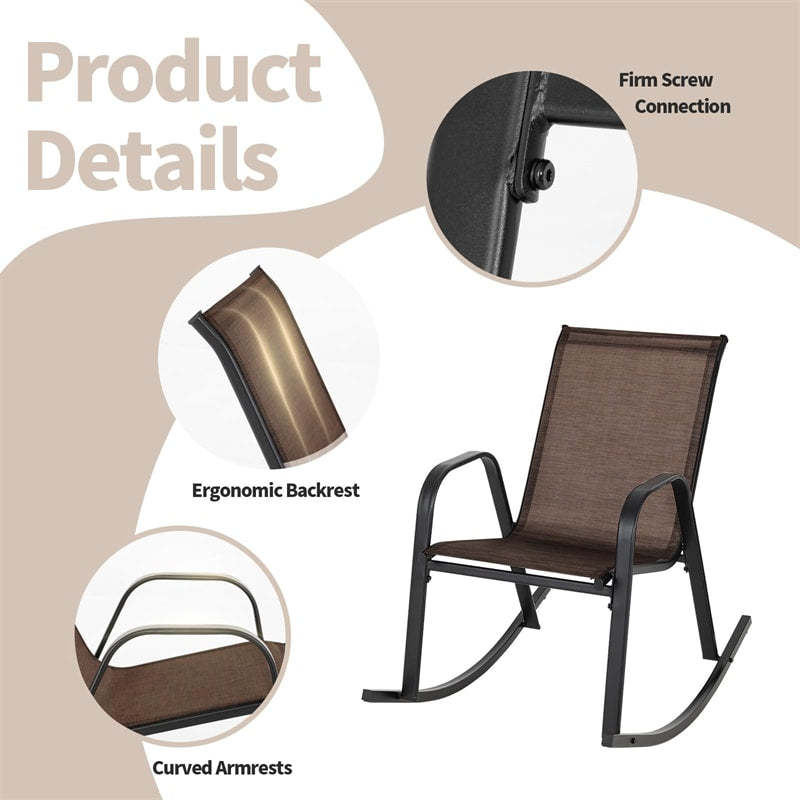 2PCS Outdoor Rocking Chairs, Ergonomic Patio Rockers with Breathable Fabric Seat & Back, Heavy-Duty Metal Frame for Backyard, Garden Front Porch
