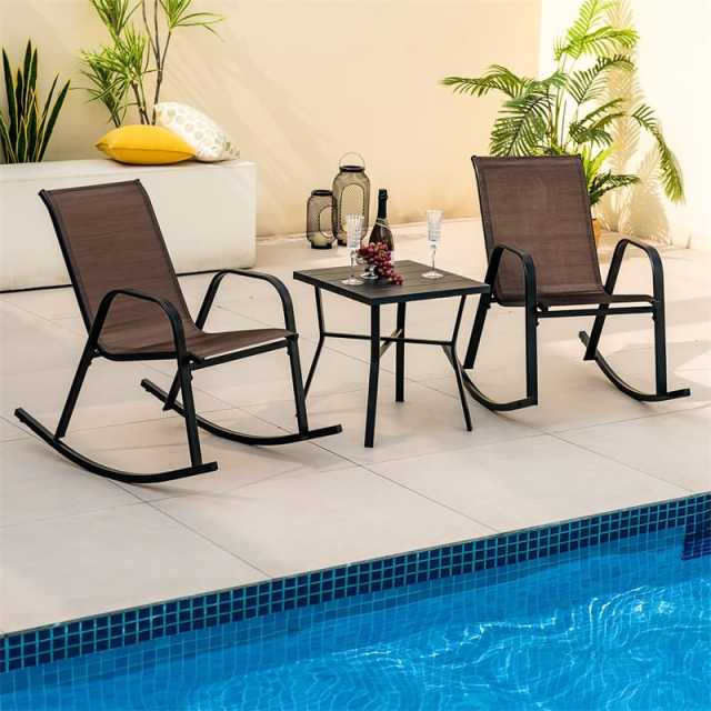 2PCS Outdoor Rocking Chairs, Ergonomic Patio Rockers with Breathable Fabric Seat & Back, Heavy-Duty Metal Frame for Backyard, Garden Front Porch