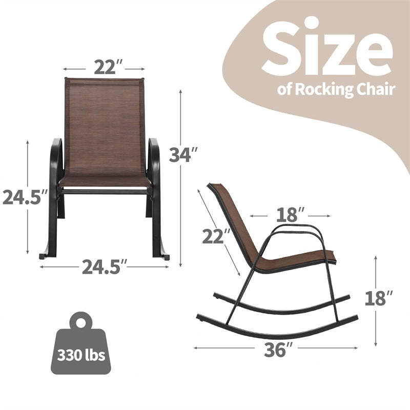 2PCS Outdoor Rocking Chairs, Ergonomic Patio Rockers with Breathable Fabric Seat & Back, Heavy-Duty Metal Frame for Backyard, Garden Front Porch