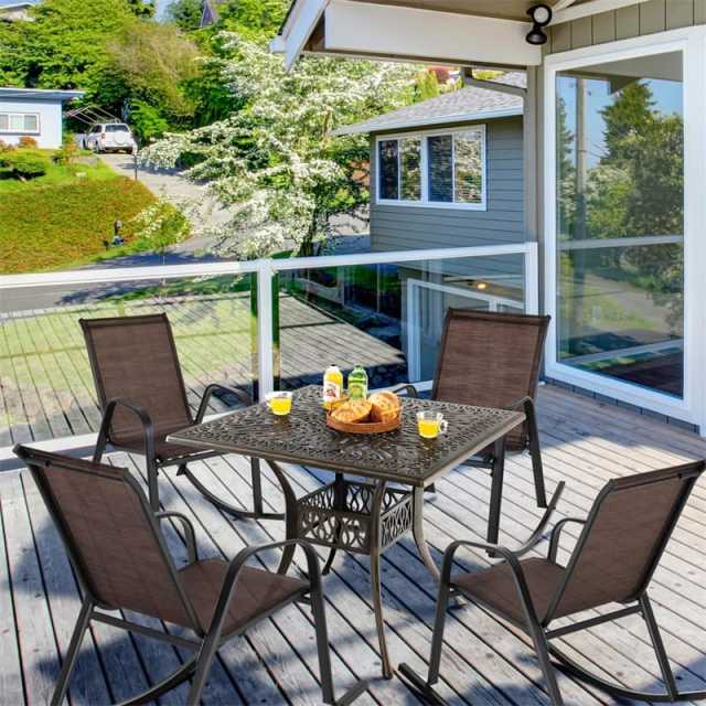 Set of 4 Outdoor Rocking Chairs, Ergonomic Heavy-Duty Metal Frame Patio Rockers with Breathable Fabric Seat & Back for Backyard, Garden, Porch