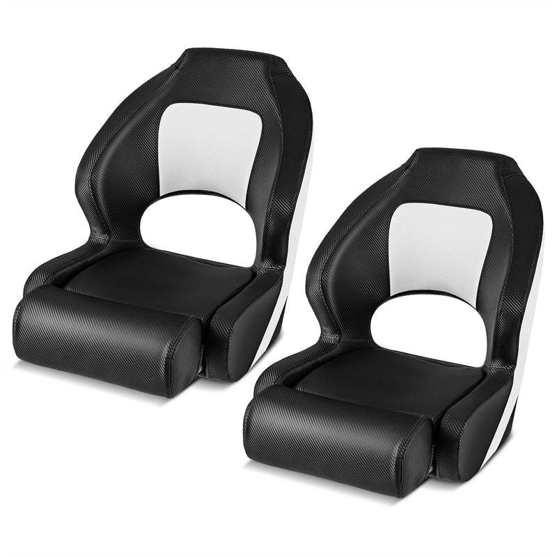 2 Pack Sports Flip-up Boat Seats, High Back Captain Bucket Seats with Thick Bolster, Waterproof PVC Leather Upholstery, Curve Armrest for Fishing Boat