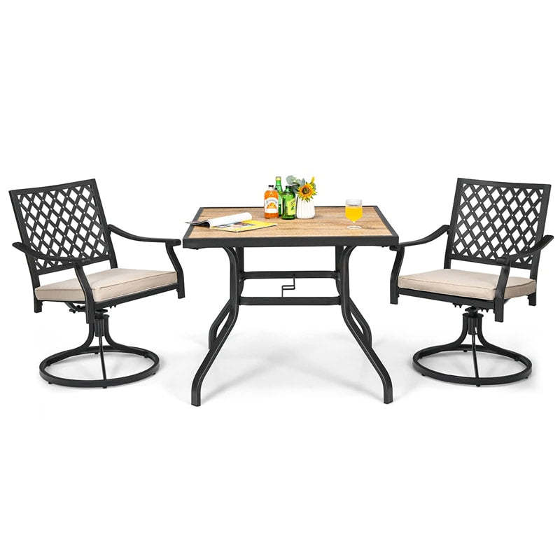 Swivel Patio Dining Chairs Set of 2, Metal Frame Lattice Outdoor Chairs 360 Rotation with Cushions & Curved Armrests for Porch Lawn Garden Yard
