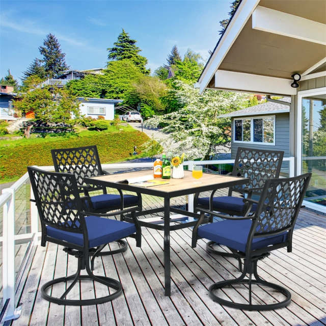 Swivel Patio Dining Chairs Set of 2, Metal Frame Lattice Outdoor Chairs 360 Rotation with Cushions & Curved Armrests for Porch Lawn Garden Yard