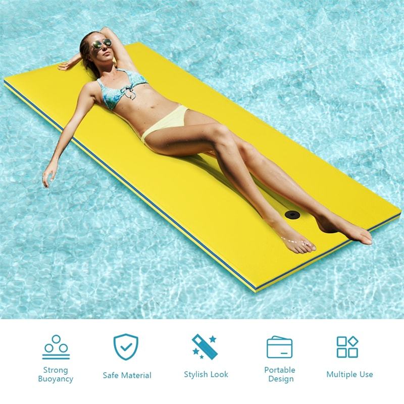 Floating Water Pad, 3-Layer Tear Resistant XPE Foam Water Mat 87" x 36" Foam Pool Float with Rolling Pillow Design for Lake Water Activities