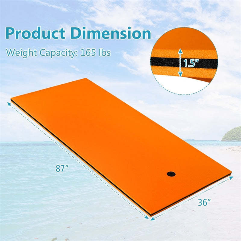 Floating Water Pad, 3-Layer Tear Resistant XPE Foam Water Mat 87" x 36" Foam Pool Float with Rolling Pillow Design for Lake Water Activities