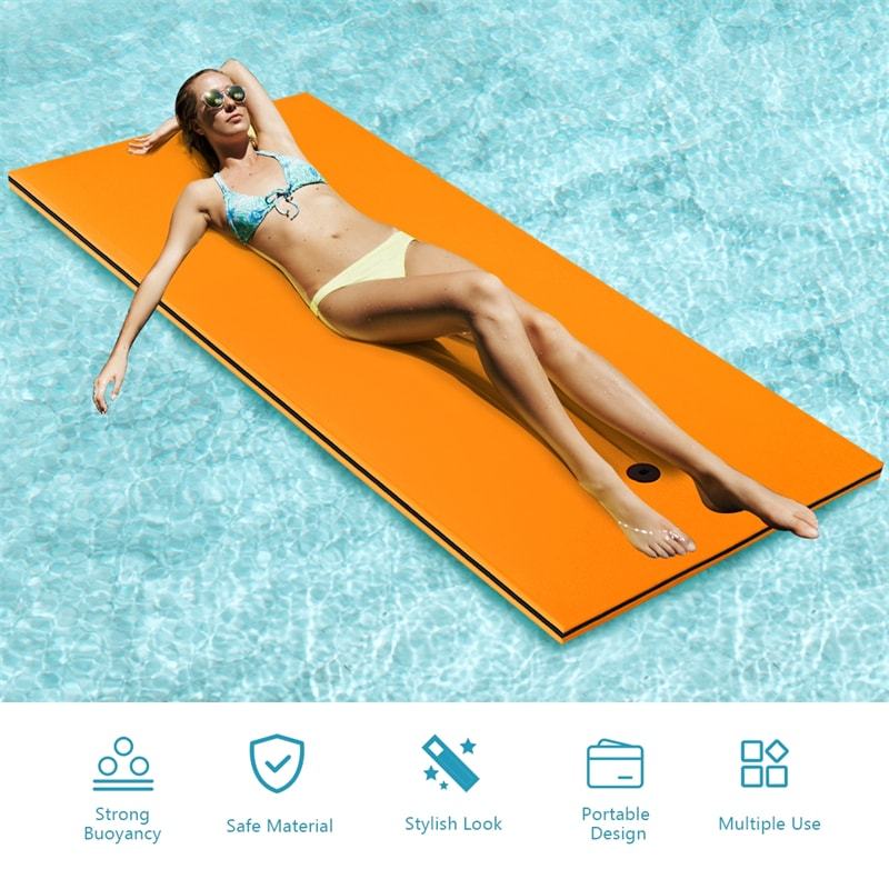 Floating Water Pad, 3-Layer Tear Resistant XPE Foam Water Mat 87" x 36" Foam Pool Float with Rolling Pillow Design for Lake Water Activities