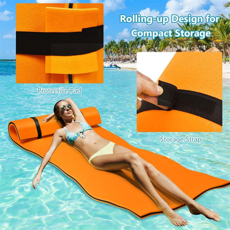 Floating Water Pad, 3-Layer Tear Resistant XPE Foam Water Mat 87" x 36" Foam Pool Float with Rolling Pillow Design for Lake Water Activities