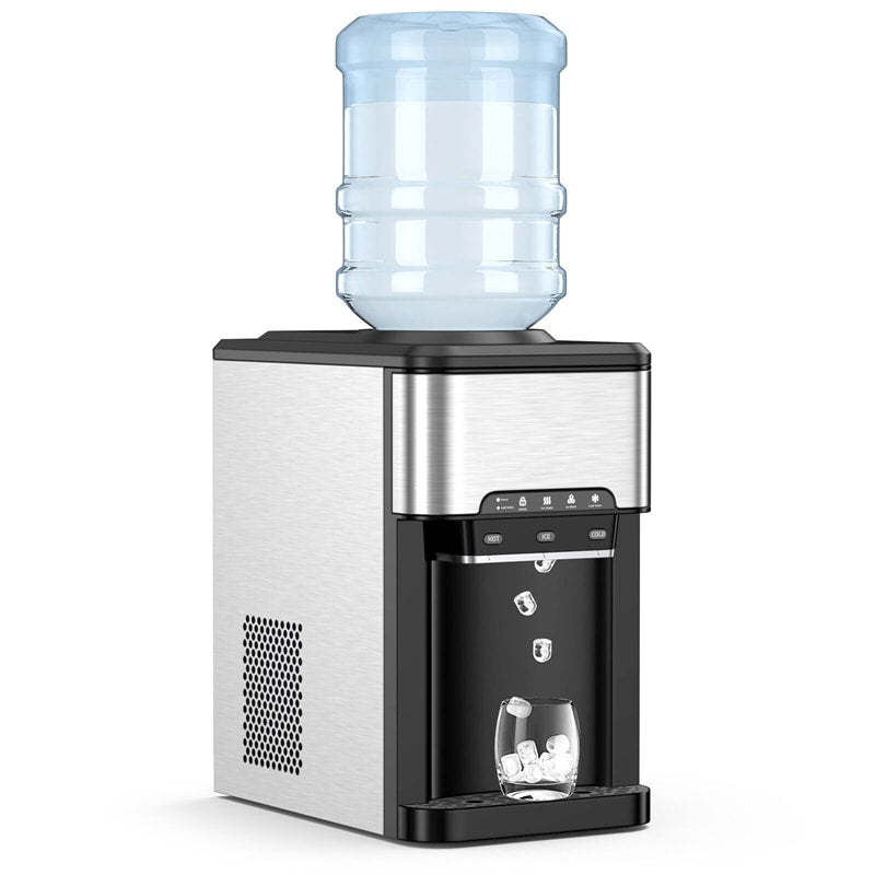 3-in-1 Countertop Ice Maker with Hot/Cold Water Dispenser, 48LBS/24H Portable Ice Machine with Safety Lock, Water Cooler for Home Kitchen, Office, RV