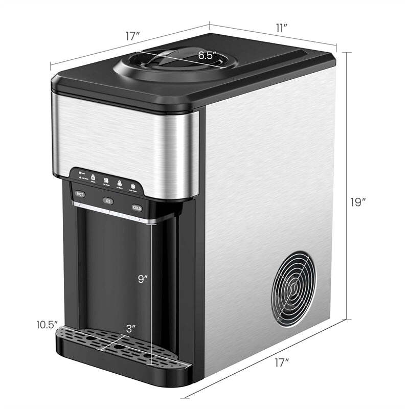 3-in-1 Countertop Ice Maker with Hot/Cold Water Dispenser, 48LBS/24H Portable Ice Machine with Safety Lock, Water Cooler for Home Kitchen, Office, RV