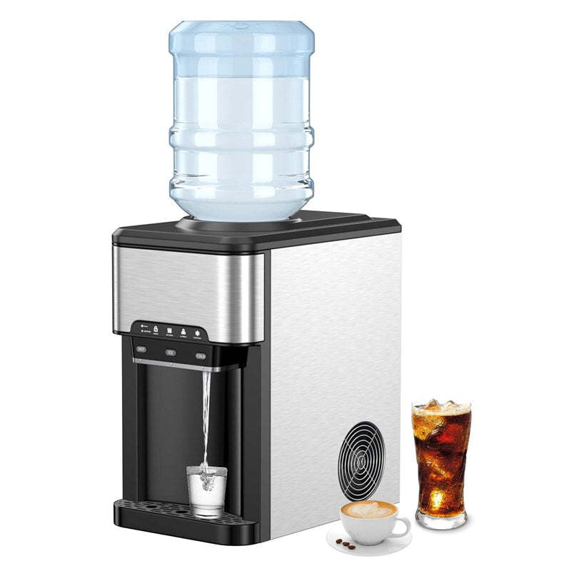3-in-1 Countertop Ice Maker with Hot/Cold Water Dispenser, 48LBS/24H Portable Ice Machine with Safety Lock, Water Cooler for Home Kitchen, Office, RV