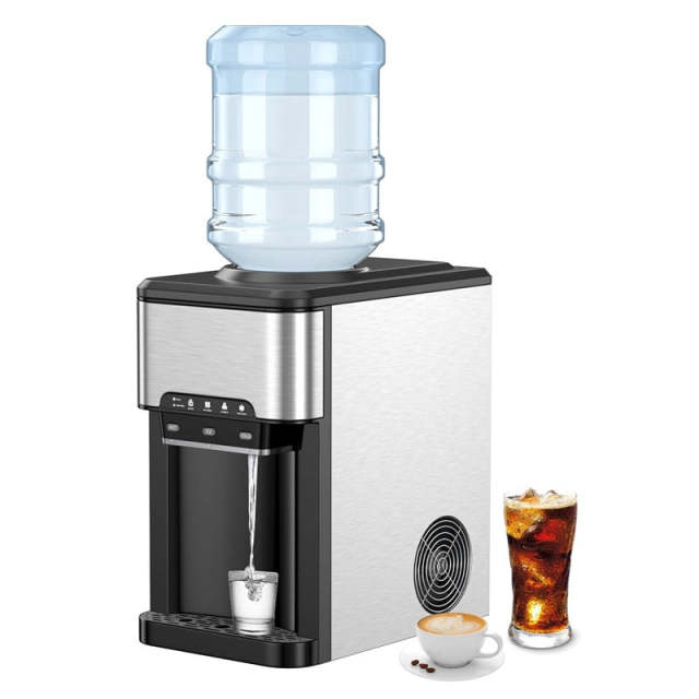 3-in-1 Countertop Ice Maker with Hot/Cold Water Dispenser, 48LBS/24H Portable Ice Machine with Safety Lock, Water Cooler for Home Kitchen, Office, RV