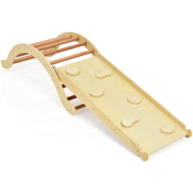3-in-1 Wooden Montessori Arch Climber Toddler Climbing Toys Climbing Arch Rocker with Ramp & Padding