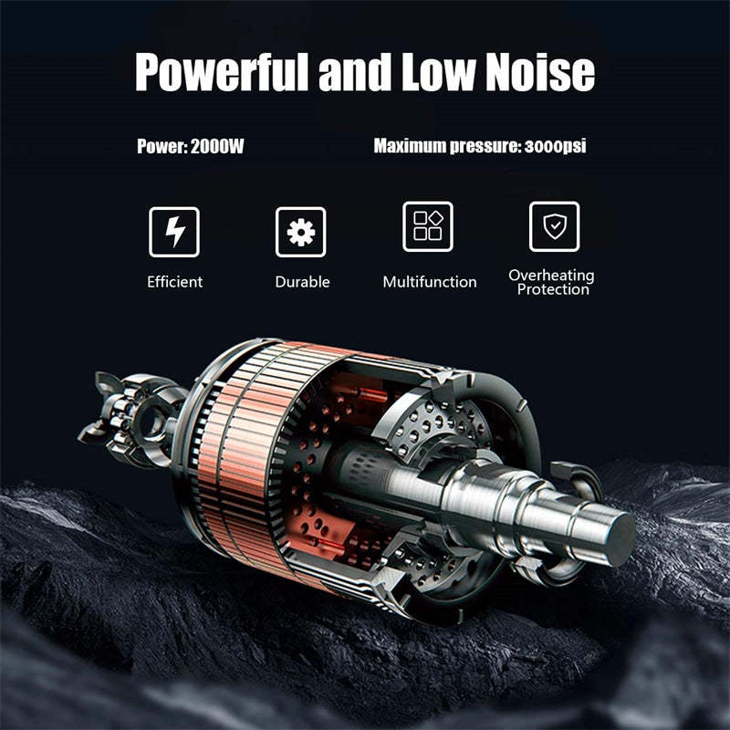 3000PSI Electric High Pressure Washer, 2000W 2 GPM Portable Power Washer Home Patio Deck Cleaner with 5 Nozzles & 2 Wheels