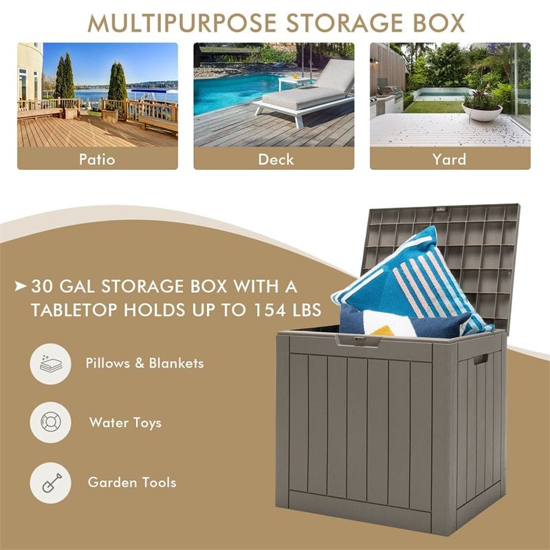 30 Gallon Deck Box Patio Storage Container Seating Outdoor Storage Cabinet with Lockable Lid for Garden Furniture Cushions