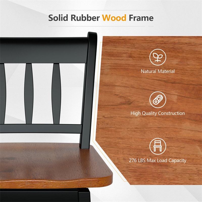 30.5" Swivel Bar Stools Set of 2 Solid Rubber Wood Bar Height Chairs with Footrests for Kitchen Dining Counters Pub