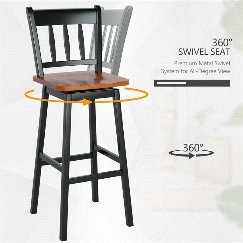 30.5" Swivel Bar Stools Set of 2 Solid Rubber Wood Bar Height Chairs with Footrests for Kitchen Dining Counters Pub