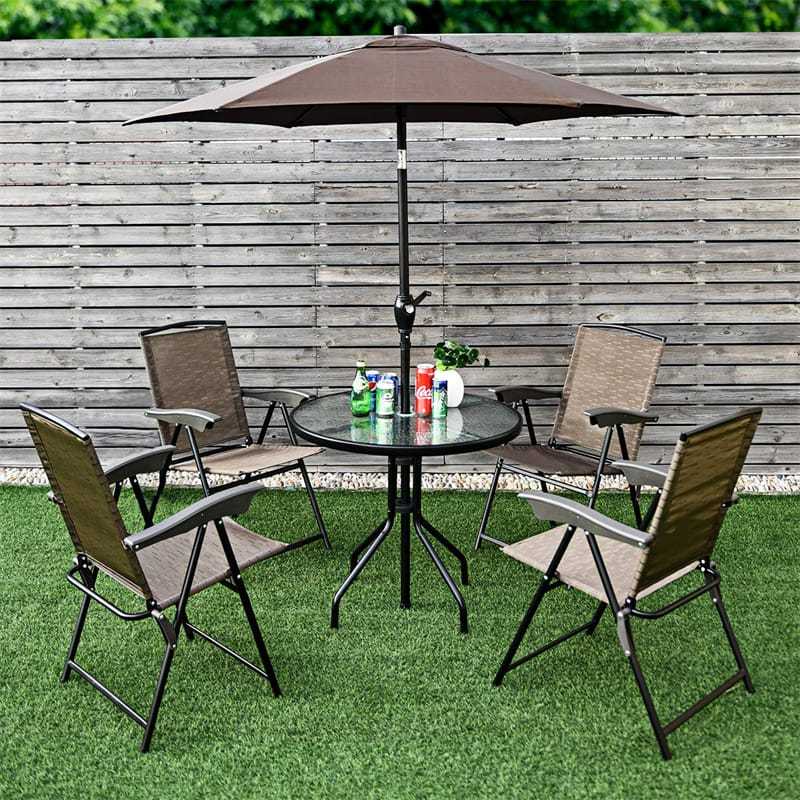 32" Round Outdoor Dining Table All Weather Patio Side Table with Umbrella Hole, Tempered Glass Top & Steel Frame