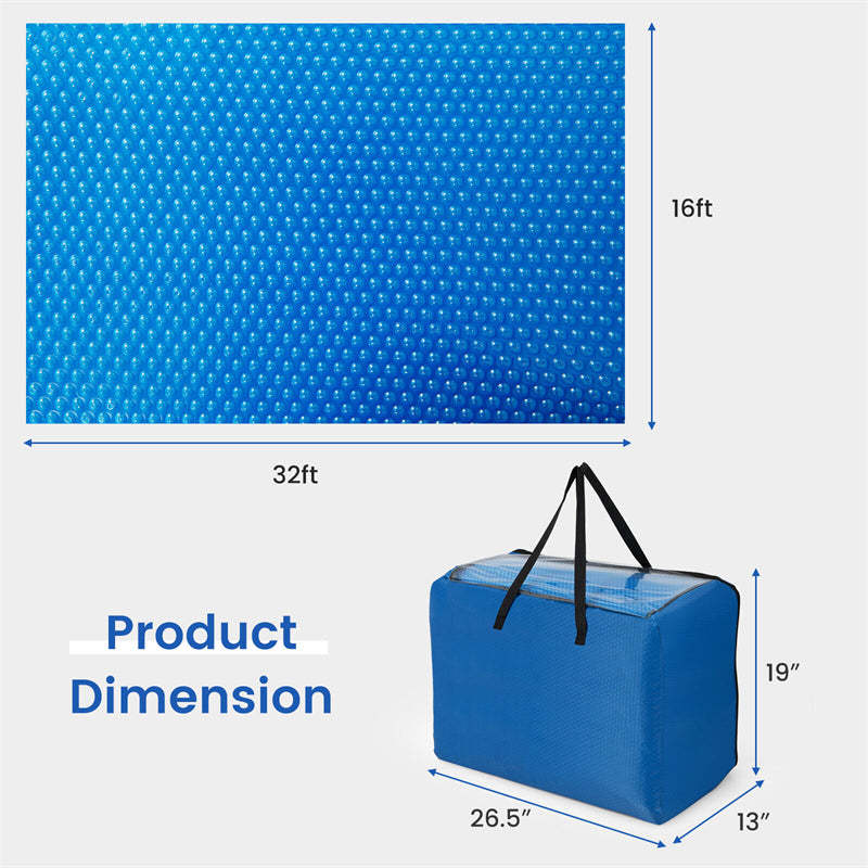 Solar Pool Cover, Rectangular Hot Tub SPA Thermal Blanket with Carrying Bag for Above Ground Swimming Pools, Floating Pool Cover