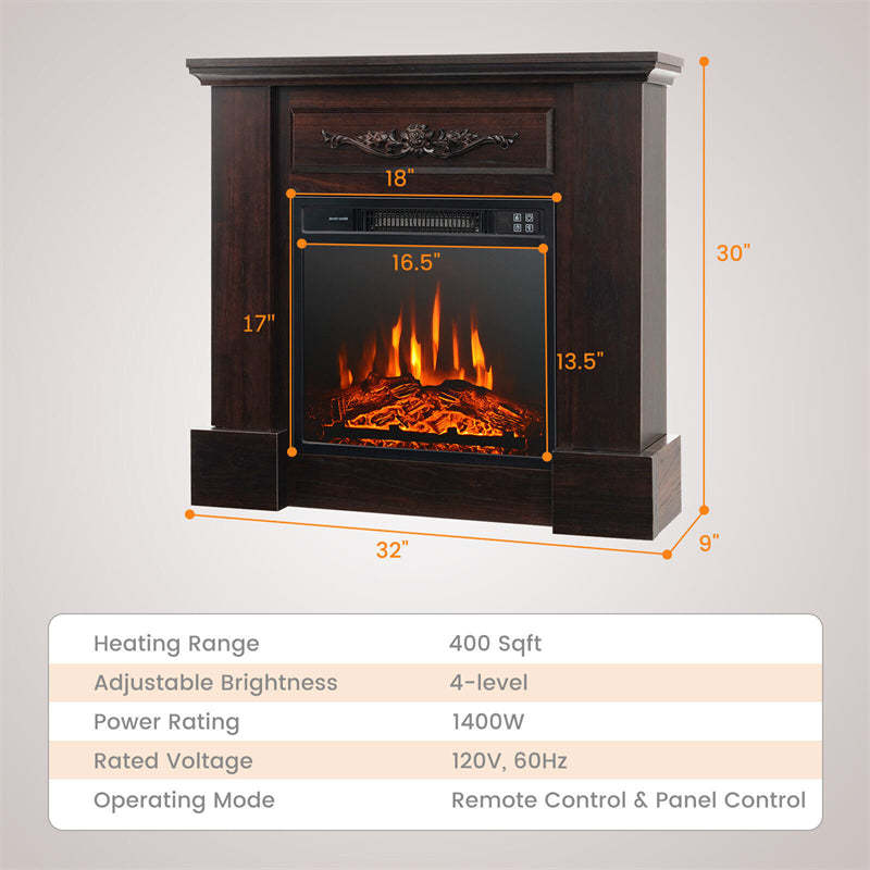 32" Electric Fireplace TV Stand with Mantle 1400W Freestanding Fireplace Heater with Remote Control & Overheat Protection