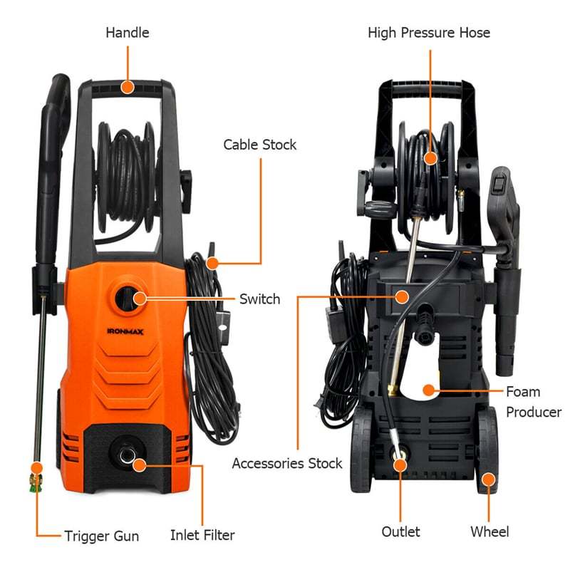 3500PSI Electric Pressure Washer, 2.6GPM 1800W Portable High Power Washer Machine with Foam Cannon & 4 Nozzles for Car Fence Cleaning