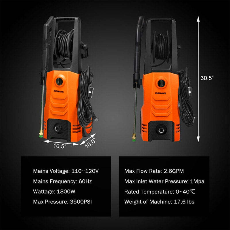 3500PSI Electric Pressure Washer, 2.6GPM 1800W Portable High Power Washer Machine with Foam Cannon & 4 Nozzles for Car Fence Cleaning