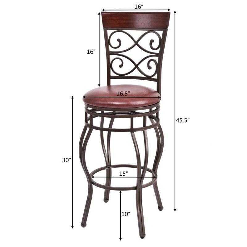 Vintage Metal Swivel Bar Stools Set of 4, 30" Bar Height Barstools with Back, PU Leather Padded Seat & 300lbs Capacity for Kitchen Island, Pub