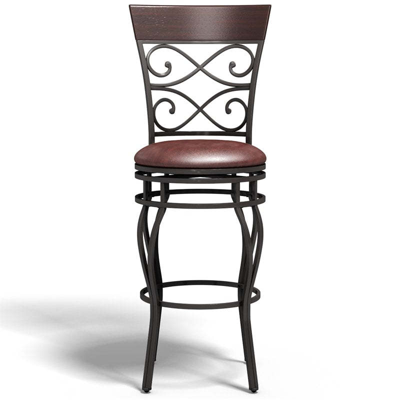 Vintage Metal Swivel Bar Stools Set of 4, 30" Bar Height Barstools with Back, PU Leather Padded Seat & 300lbs Capacity for Kitchen Island, Pub