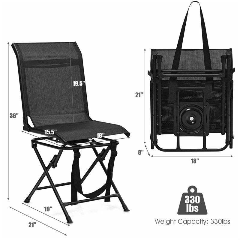 360° Swivel Hunting Blind Chair Folding Hunting Chair with Mesh Backrest & Carry Strap, Portable Silent Deer Ground Blind Chair for Fishing Camp